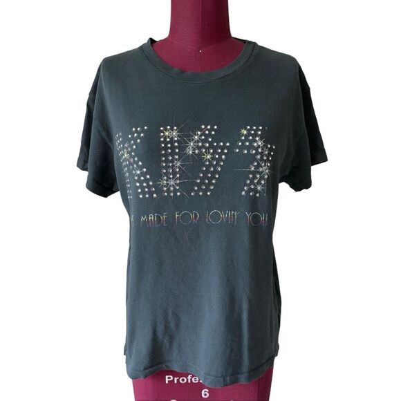 Daydreamer KISS I Was Made For Loving You Embellished Tee T-shirt M Gray - Picture 2 of 8